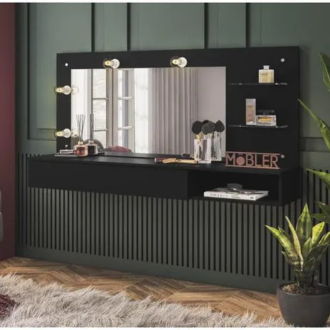 Camarim Penteadeira Suspensa Lumiere Mobler — Preto Fosco
