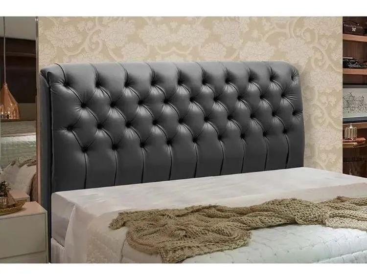 Cabeceira King Paris 195 Corino Preto 2501 SR Cabec — Cabec King Corino Preto
