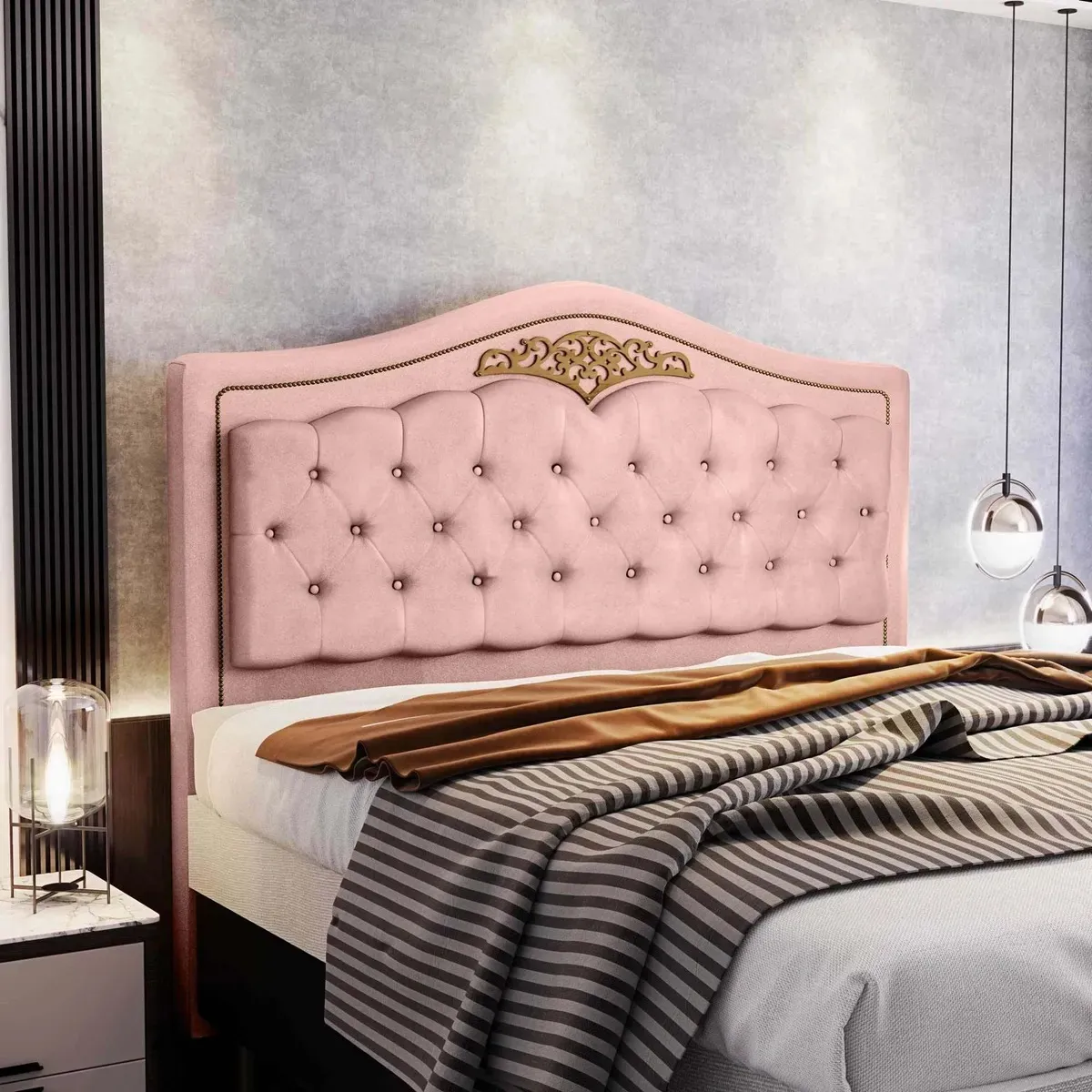 Cabeceira Solteiro Belize 90 Corino Preto 2501 SR Cabec — Cabec Rose Veludo Rose 2300