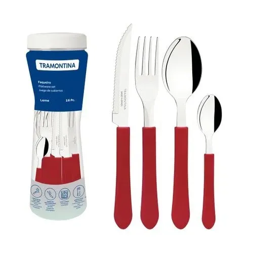 Faqueiro Inox 20 Pecas Leme Azul Tramontina — Faqueiro 20 Peças - Vermelho