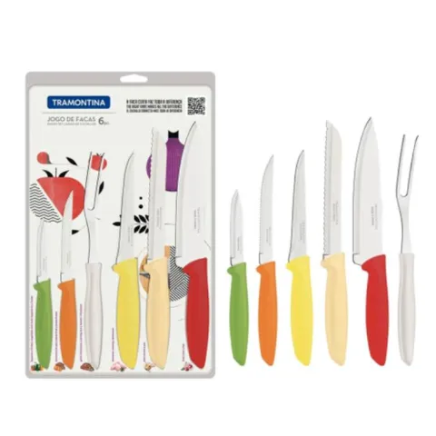 Jogo de Facas Inox 6 Pecas Plenus Colorido Tramontina