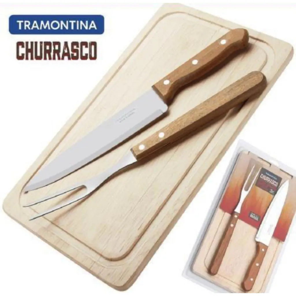 Jogo Trinchante para Churrasco Inox 3Pcs Naturale Tramontina — Jogo Trinchante Inox 3Pçs/Naturale
