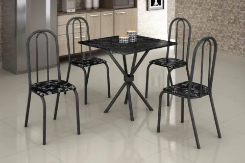 Conjunto Mesa Realeza Tmp MDP Indiana Preto 68x68 Martelado com 4Cds Martelado.Preto Teixeira