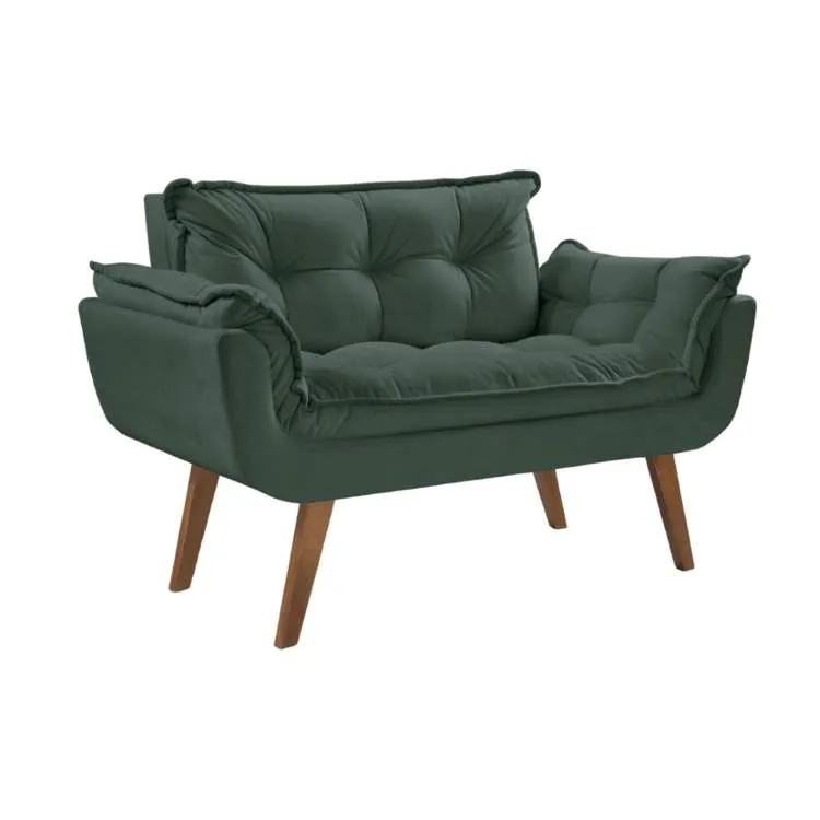 Poltrona Namoradeira Opalla Veludo Suede Amarelo Shalom — Veludo Suede - Verde Escuro