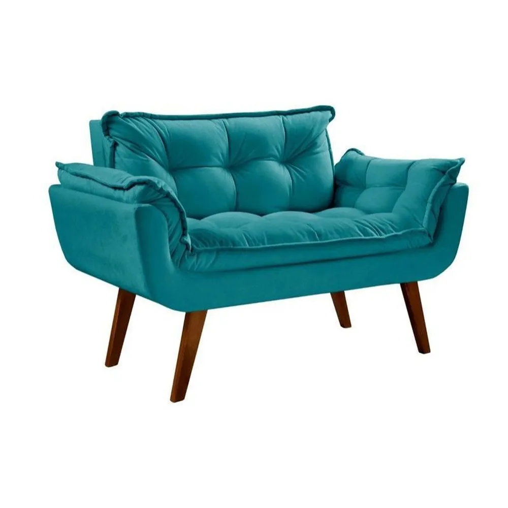 Poltrona Namoradeira Opalla Veludo Suede Amarelo Shalom — Veludo Suede - Azul Turquesa