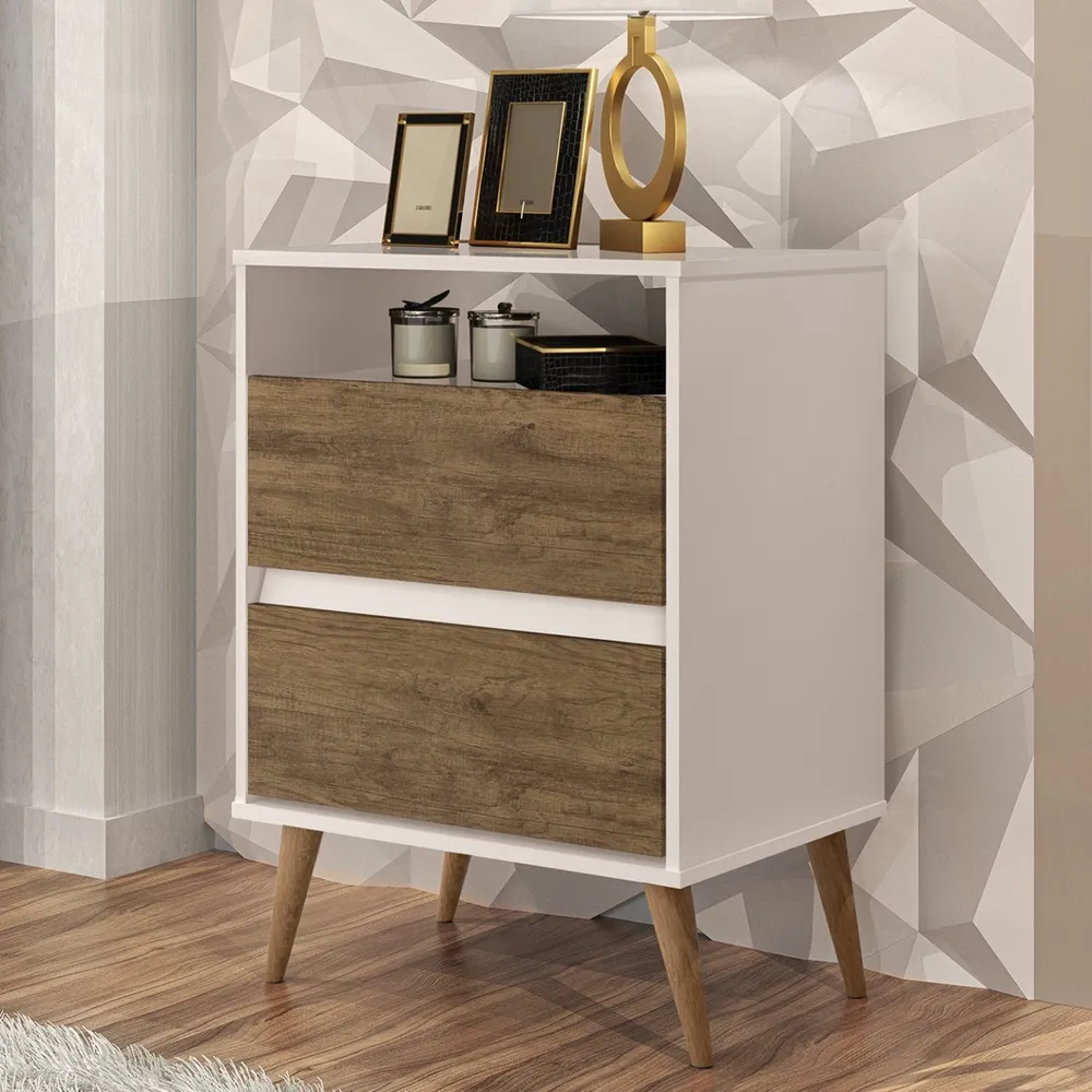 Mesa de Cabeceira Lotus 2G1N J&A Moveis — Off White/Jequitibá