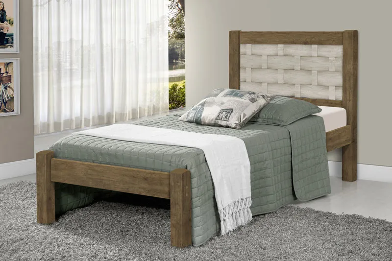 Cama Solteiro Laila Branco.Lilas Flex J&A Moveis — Jequitibá/Off White - Flex