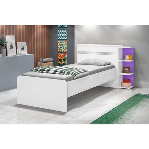 Cama Solteiro Bau Jade com Gavetas Branco.Lilas Flex J&A Moveis