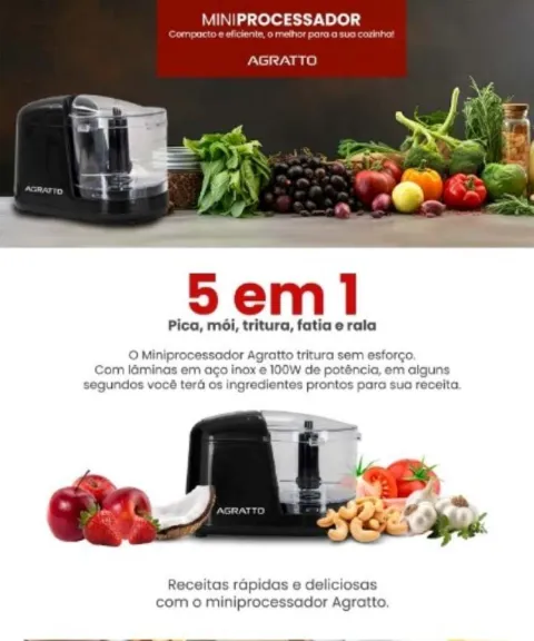 Miniprocessador AMPRO1I.01 350w 100w 127V Preto Agratto