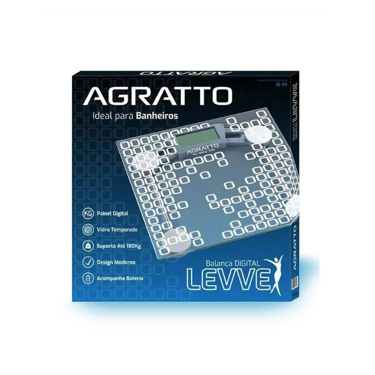 Balanca Digital Levve BL04 Vidro Capacidade 180Kg Agratto — Balança Digital Vidro