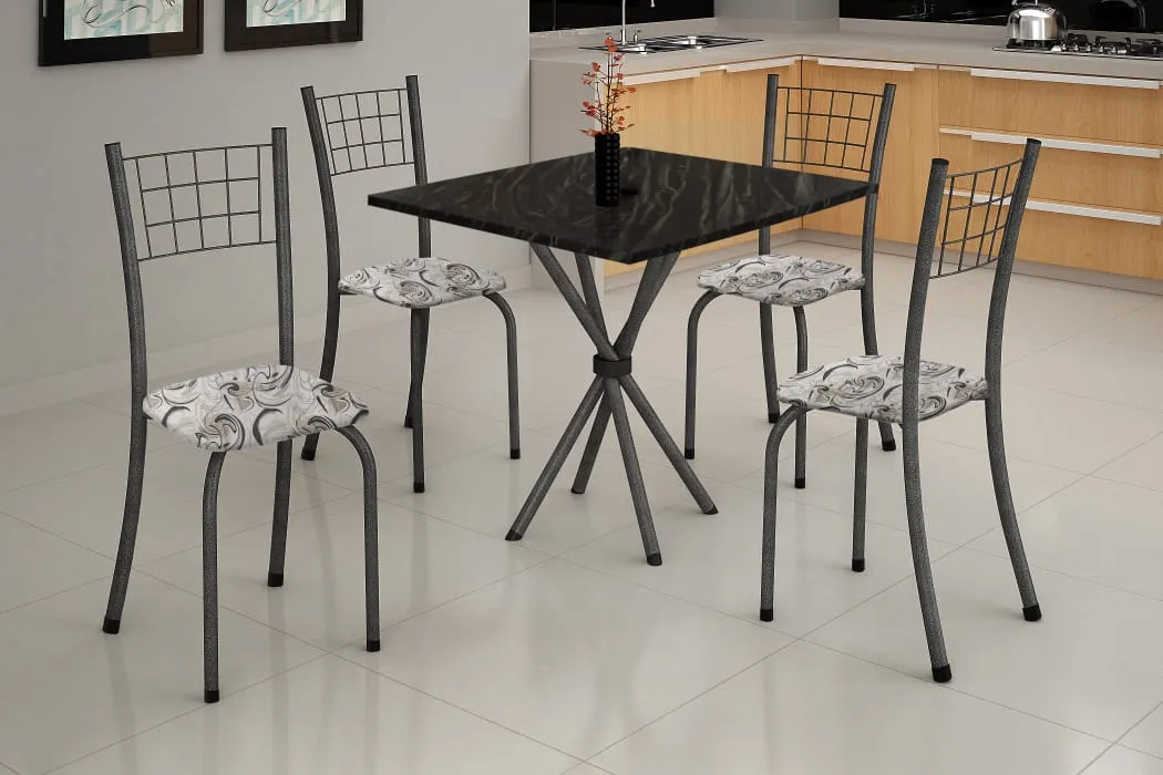 Conj Mesa Dany 100x60 Tmp Pedra 4Cds Branco Soma — Mesa 70x70 Mart Prt - Pedra de Ardosia Preta