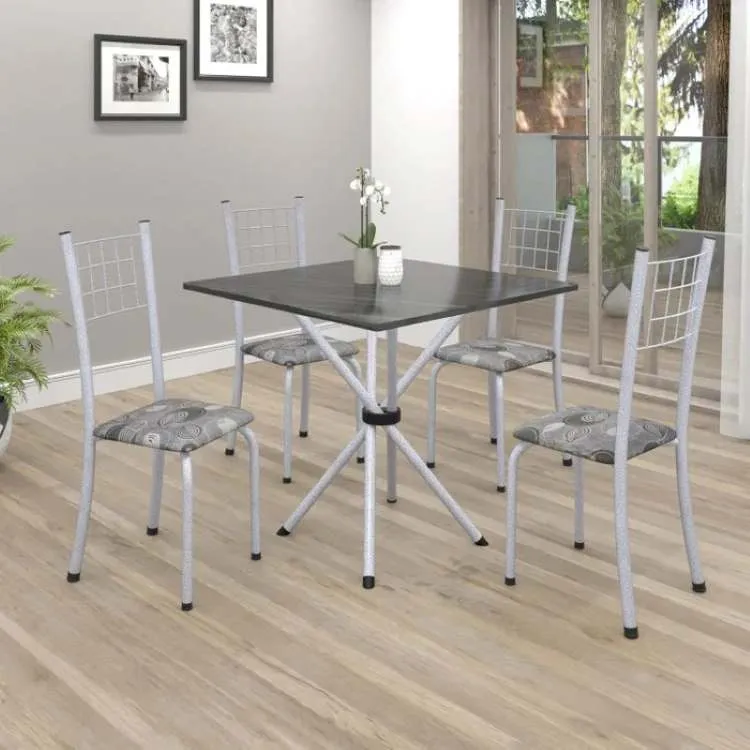 Conj Mesa Dany 100x60 Tmp Pedra 4Cds Branco Soma — Mesa 70x70  Branco - Pedra de Ardosia Preta