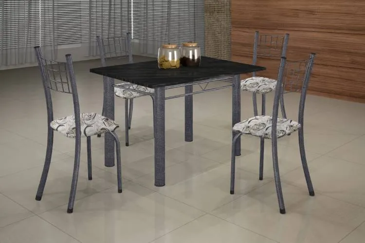 Conj Mesa Dany 100x60 Tmp Pedra 4Cds Branco Soma — Mesa 100x60 Mart Prt - Pedra de Ardósia Preta