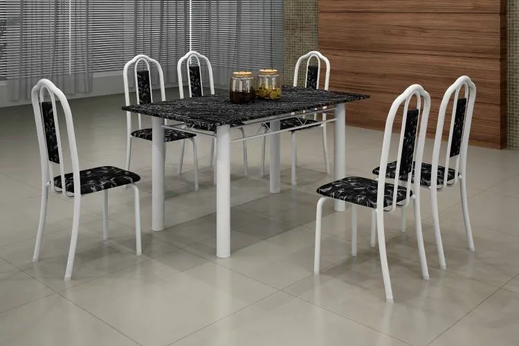 Conj Mesa Luisa Tmp Pedra 120x75 4Cds Branco Soma Mov — Mesa Tubular 140x75/Branco