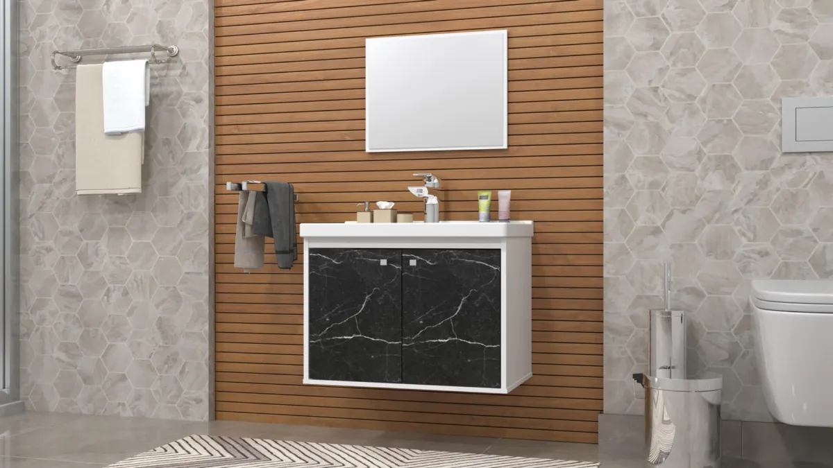Conjunto Aster 2P Branco.Berlim Cerocha — Branco/Marmorizado Preto