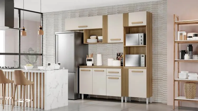 Cozinha Compacta Vitoria com Balcao Naiomi 7P1G Atacama.Grafite Aramoveis — Atacama/Off White 3V