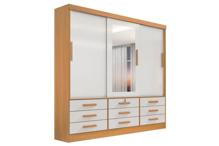 Roupeiro Meridian Gold 3P9G com Espelho D Doro — Cinamomo/Off White