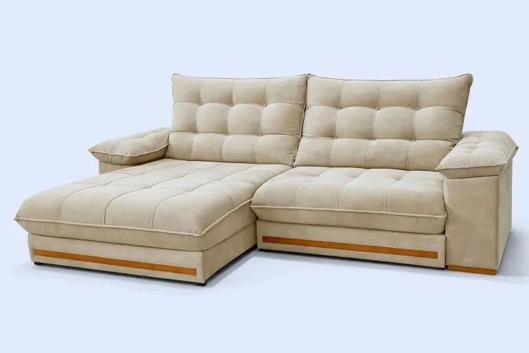 Estofado Retratil Reclinavel Barcelona 230 2x90 mais Braco 25cm Linho Bege 01 Idealle — Estofado Barcelona 230 - Vel Bege Claro 02