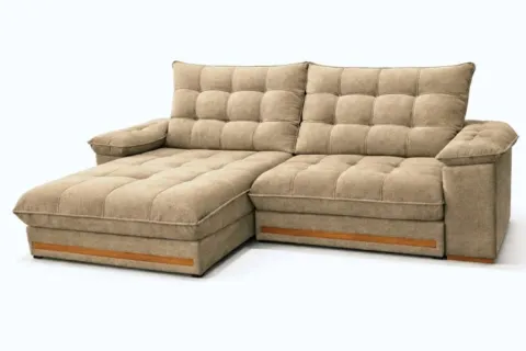 Estofado Retratil Reclinavel Barcelona 230 2x90 mais Braco 25cm Linho Bege 01 Idealle