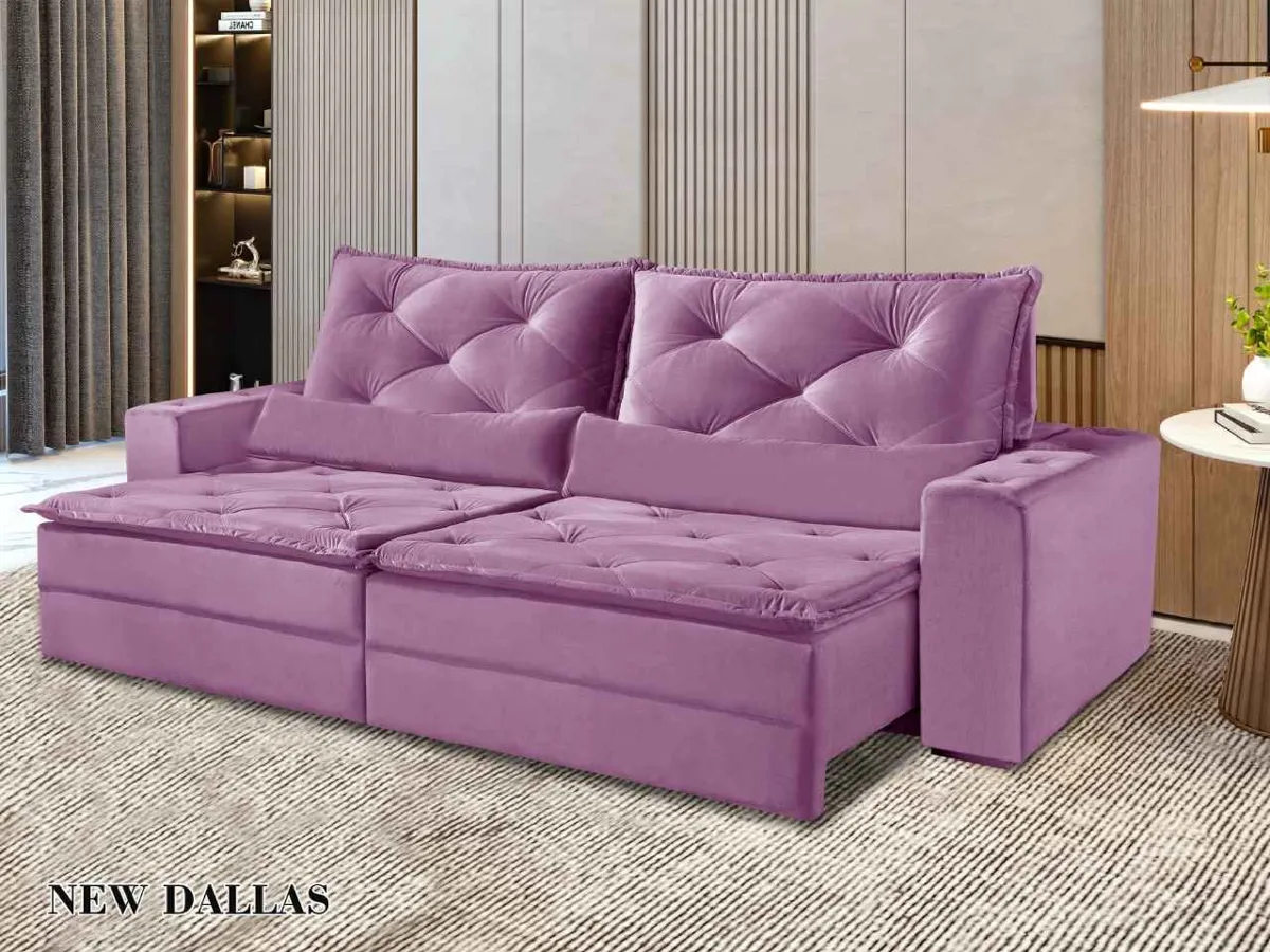 Estofado Retratil Dallas 250 2x100 Rose Inca 14 Idealle — Veludo Jolie - Rosê