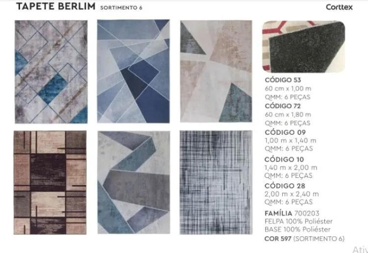 Tapete Berlim 140x200 Sortimento 4 Corttex — Tapete Berlim 140x200 - Sortimento 4