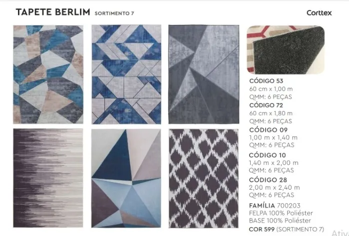 Tapete Berlim 140x200 Sortimento 7 Corttex — Tapete Berlim 140x200 - Sortimento 7