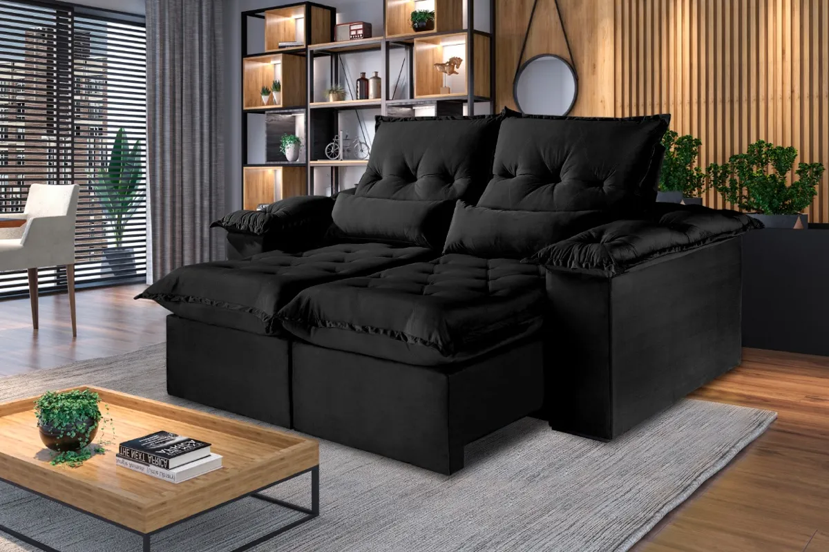 Estofado Retr Recl Ouro Preto 250 2x100 Capuccino Inca 15 Idealle — Veludo Jolie Preto