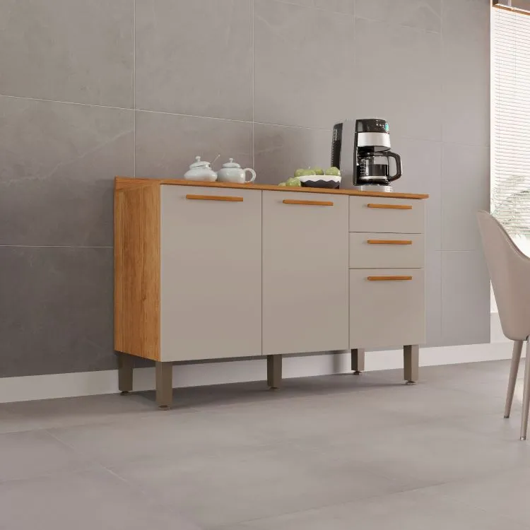 Balcao Cozinha New Valencia 3P2G Branco/Cinamomo Salleto — Balcao New Valencia 3P2G - Cinamomo/Off White