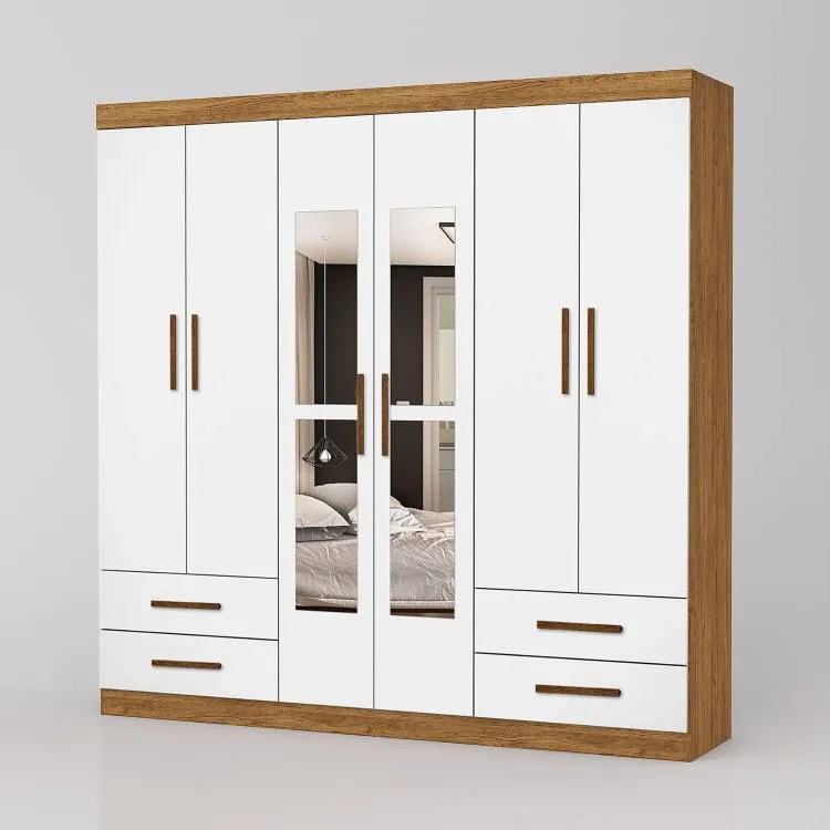 Roupeiro Hercules Gold 6P4G com Espelhos Carioca — Cinamomo/Branco