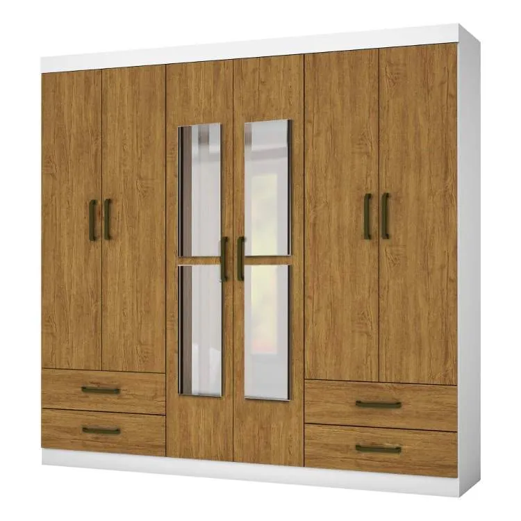 Roupeiro Hercules Gold 6P4G com Espelhos Carioca — Branco/Cinamomo