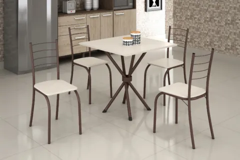 Conjunto Mesa Rio 70x70 Marrom Tmp Ardososia Quadrado Off White com 4 Cds Marrom Creme Teixeira