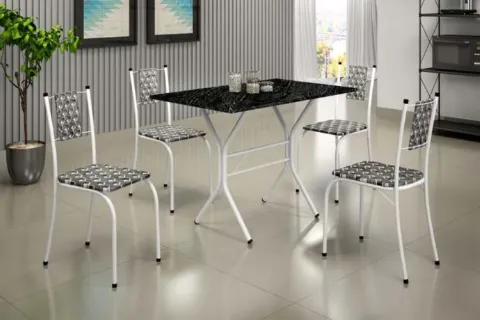Conjunto de Mesa Marica Tmp MDP 98x58 Branco ccom 4Cds Branco.Cinza Teixeira