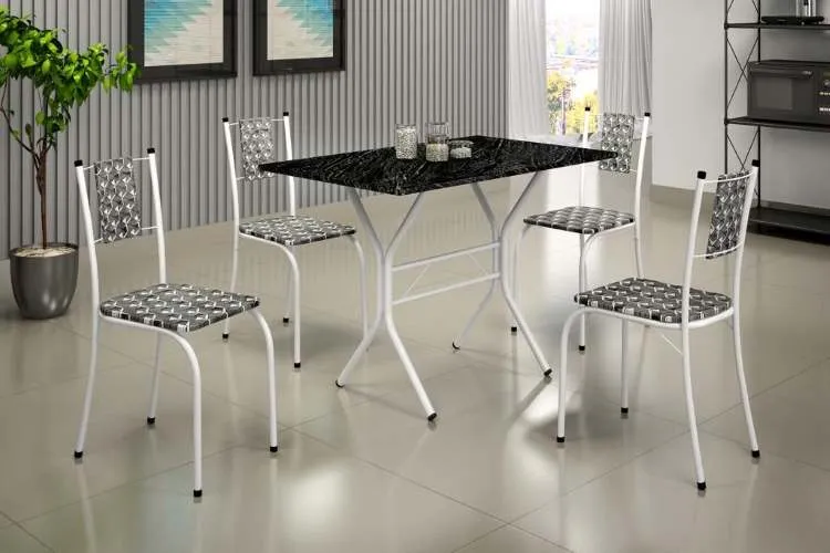 Conjunto de Mesa Marica Tmp MDP 98x58 Branco ccom 4Cds Branco.Cinza Teixeira — Mesa Maricá MDP 98x58 - Cinza/Branco