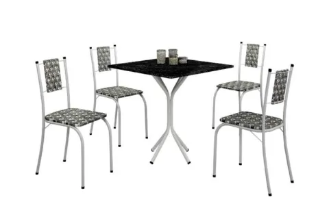 Conjunto de Mesa Marica Tmp MDP 68x68 Branco com 4 Cds Cor Branco.PretoTeixeira