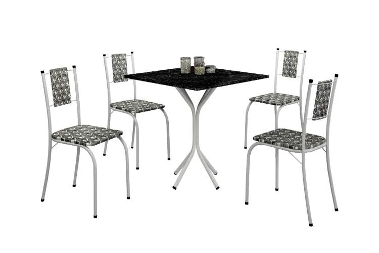 Conjunto de Mesa Marica Tmp MDP 68x68 Branco com 4 Cds Cor Branco.PretoTeixeira — Mesa Maricá Tmp MDP 68x68 - Preto/Branco