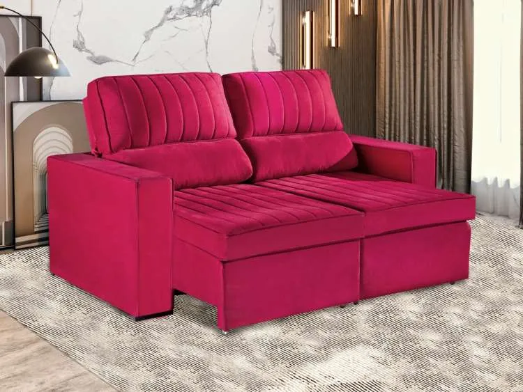 Estofado Retr Recl New Napoli Vel Bordo Inca 22 Idealle — Veludo Jolie - Bordô 22