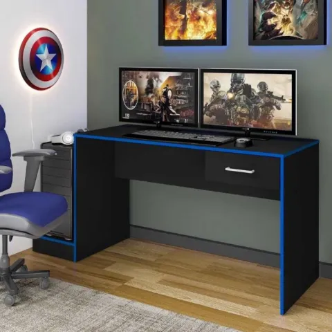 Escrivaninha Gamer Preto.Azul Artely
