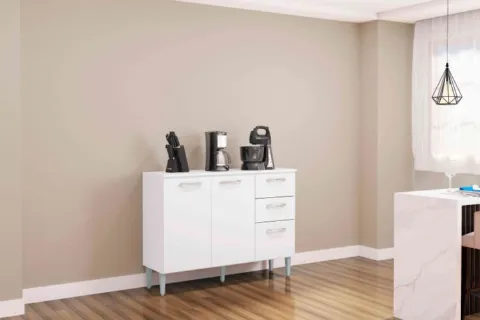 Balcao 3P2G 120 com Tampo Branco Poquema