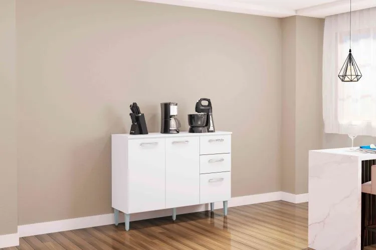 Balcao 3P2G 120 com Tampo Branco Poquema — Balcão 3P2G 120 com Tampo - Branco