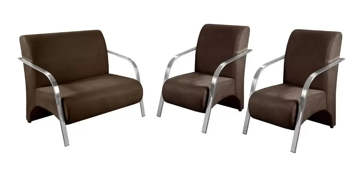 Conjunto de Poltronas Veneza Braco de Aluminio 2.1.1Lgs Vel Marrom 506 Decorar — Conj Poltronas Alum 2.1.1Lgs - Vel Marrom 506