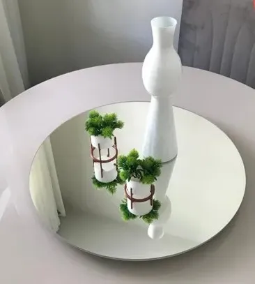 Prato Giratorio Delfos 50x50 com Espelho Madeira Cinamomo com Espelho Sparta — Prato Giratório com Espelho/ Off White