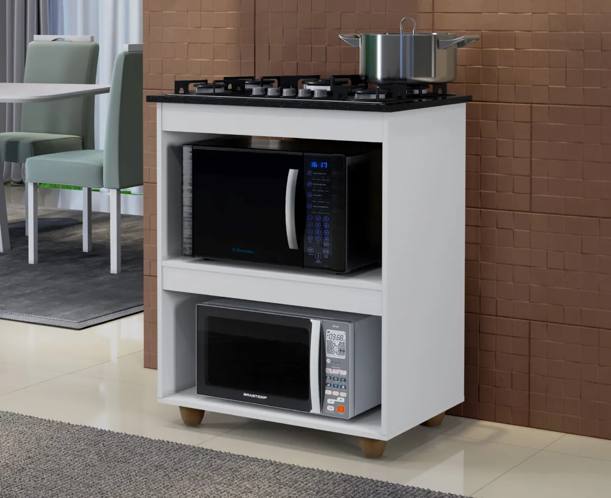 Balcao Turim para CookTop 4 Bocas Branco Kaiki — Balcao Cooktop 5 Bocas - Branco