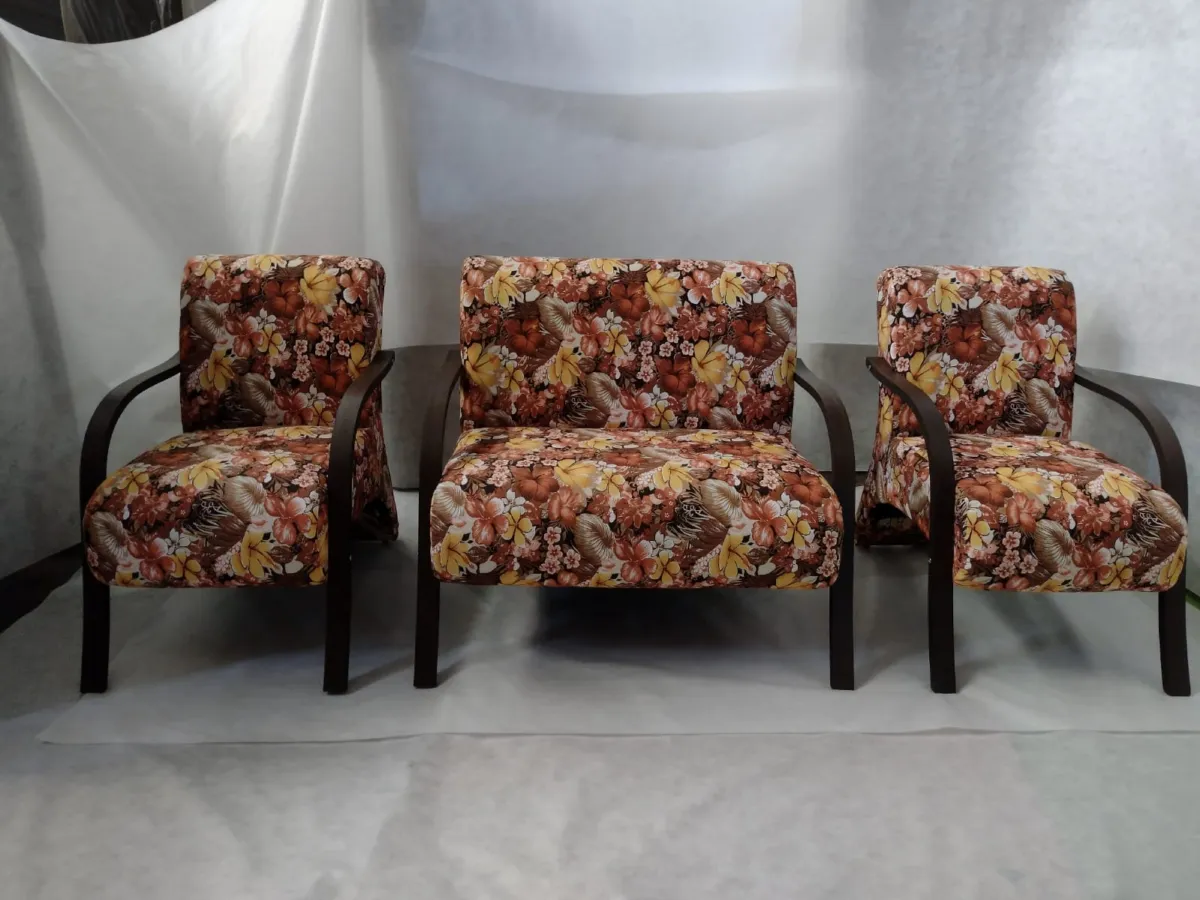 Conjunto de Poltronas Veneza Braco de Aluminio 2.1.1Lgs Vel Marrom 506 Decorar — Conj Poltrona Mad 2.1.1 - Veludo Estampado