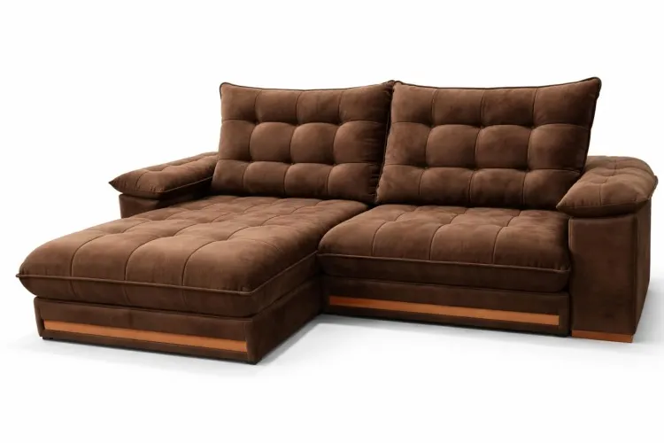 Estofado Retratil Reclinavel Barcelona 210 2x80 mais Braço 25cm Linho Gelo Idealle — Estofado Barcelona 210 - Veludo Marrom 17