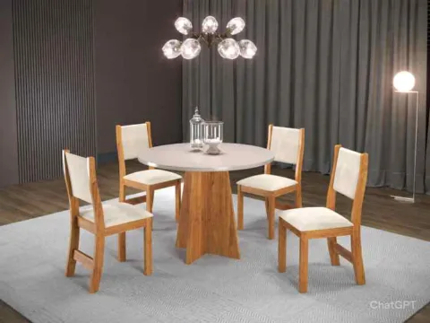 Sala Flipp.Slin 90x90 Mel.Blonde com 4 Cadeiras Sol Mel Blonde Veludo Marfim Viero