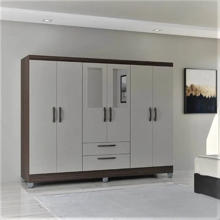 Roupeiro Multi Cancun 6P2G com Espelho Poquema — Chocolate/Off White