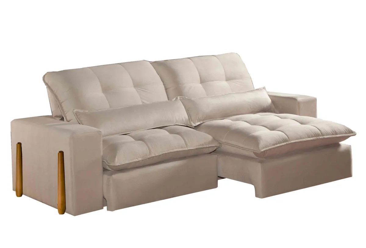 Estofado Retratil Reclinavel Itaoca.Fitipaldi 210 2x80 Veludo Inca Azul 24 Idealle — Veludo Inca - Bege Claro 02