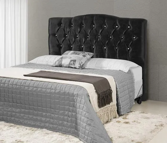 Cabeceira Queen Qebec 160 Corino Branco SR Cabec — Veludo Suede - Preto
