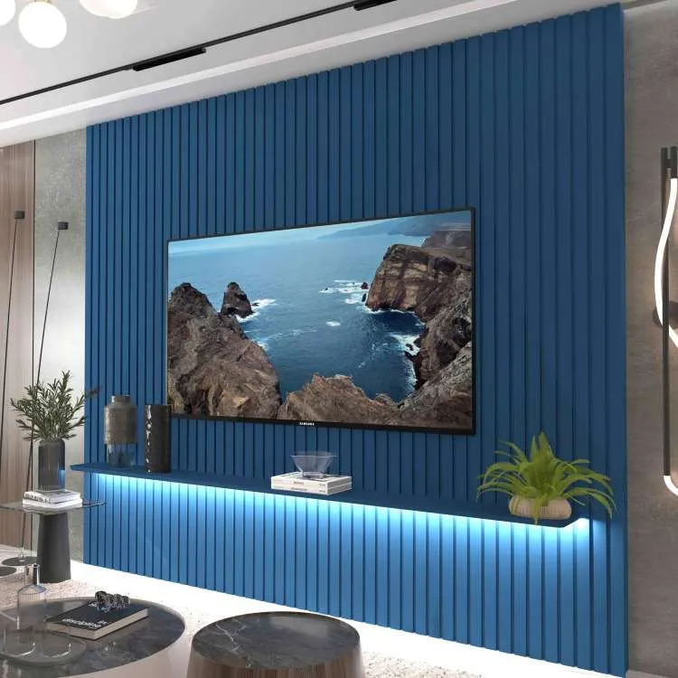 Painel Nobre Ripado 230 1Prateleira com LED Grafite Gelius — Painel Nobre Ripado 230 - Azul Royal