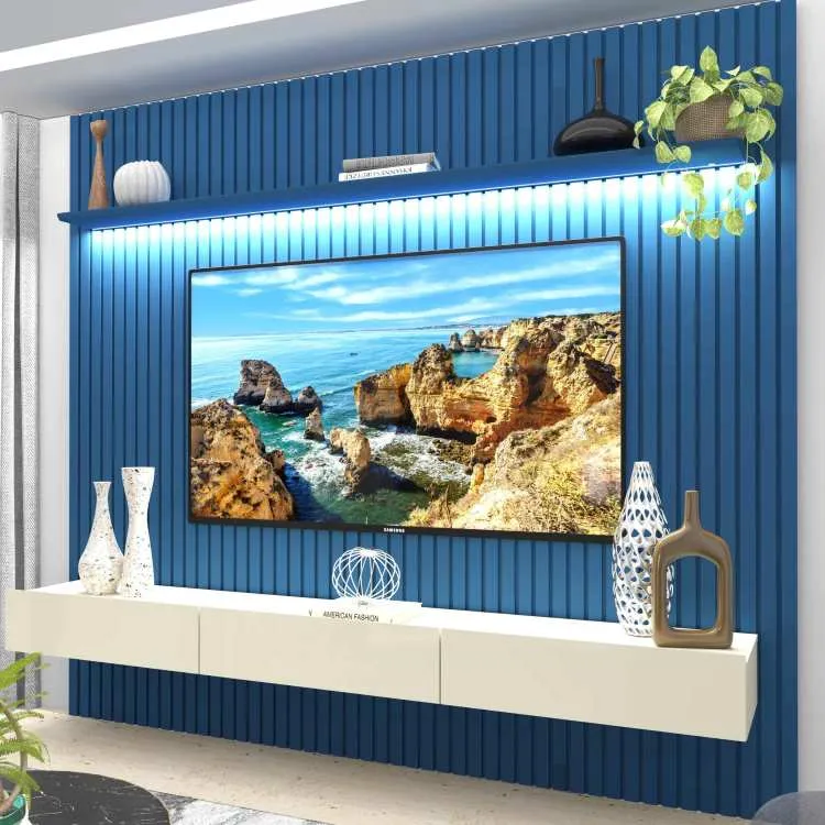 Home Nobre Ripado 230 1P3G com LED Naturale.Off White Gelius — Home Nobre Ripado 230 - Azul Royal/Off White